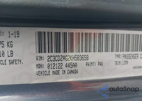 2019 Dodge Challenger Sxt из США, поврежденный, VIN 2C3CDZAG2KH583658